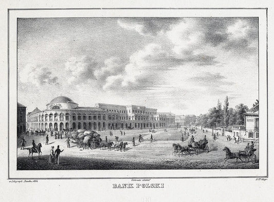Bank Polski in Warsaw in 1834, contemporary lithograph by Adela Łubieńska