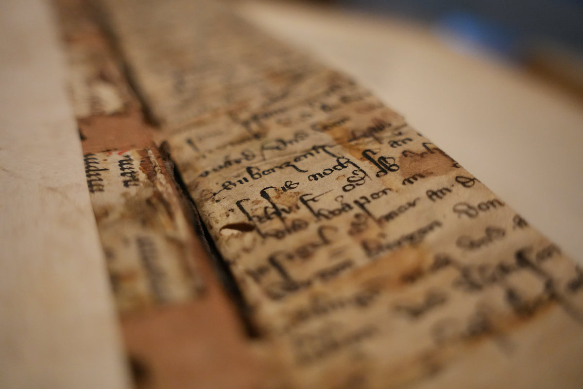 Medieval manuscript binder's waste in a late medieval book.