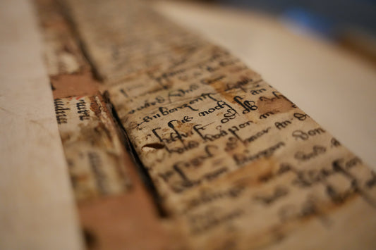 Medieval manuscript binder's waste in a late medieval book.