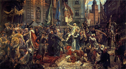 An antique painting showing the proclamation of Poland's May 3 Constitution