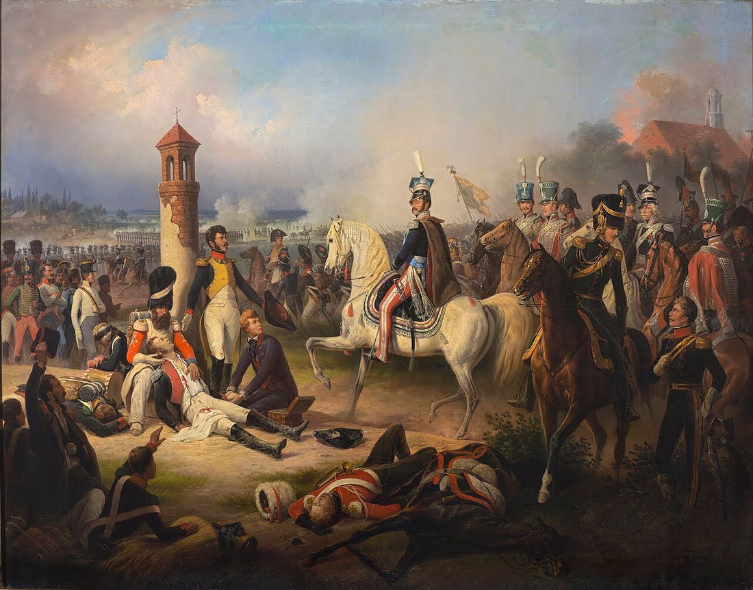 A historic painting depicting the Battle of Raszyn