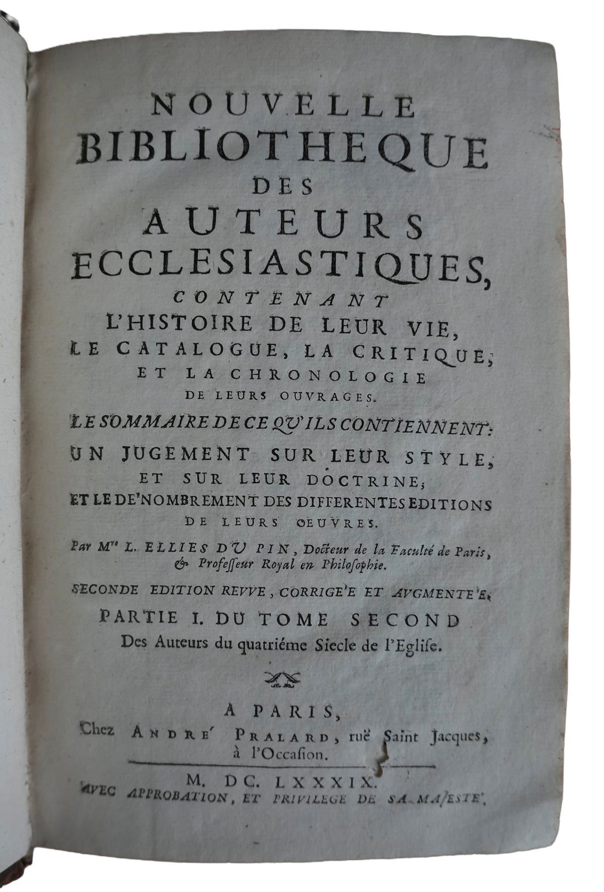 Historia Kościoła i Ojcowie Kościoła Du Pina, 1688–1701