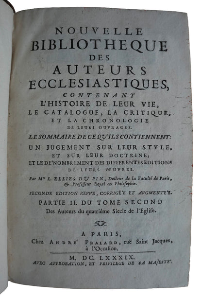 Historia Kościoła i Ojcowie Kościoła Du Pina, 1688–1701
