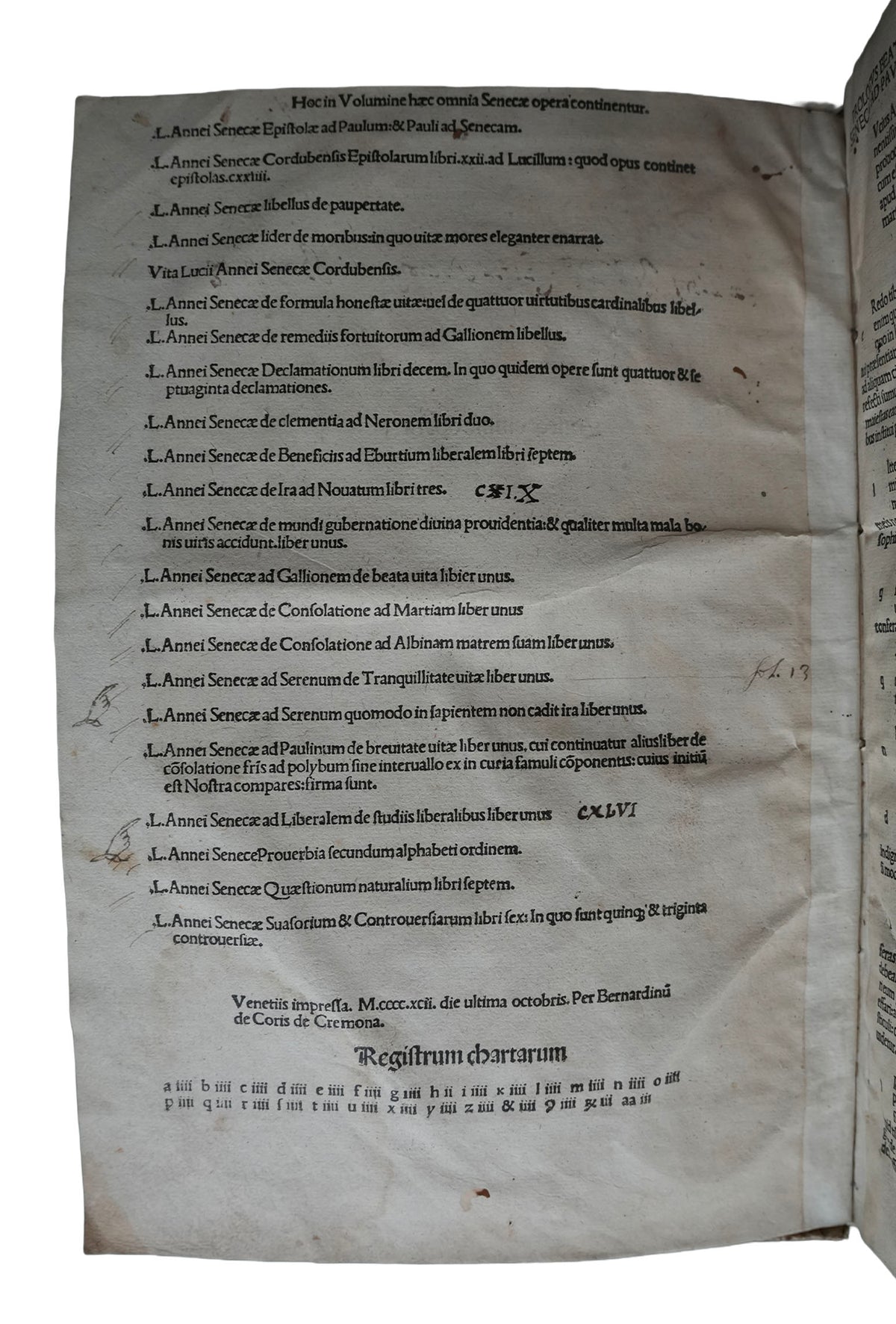 Seneca on Stoicism, Life and Virtue: A Venetian Incunable of 1492