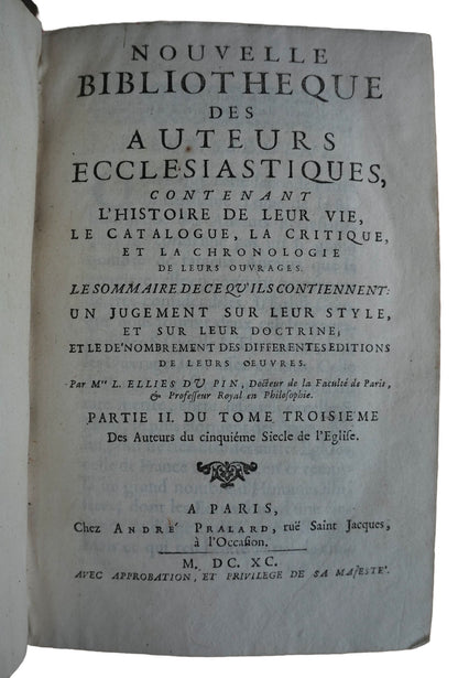 Historia Kościoła i Ojcowie Kościoła Du Pina, 1688–1701