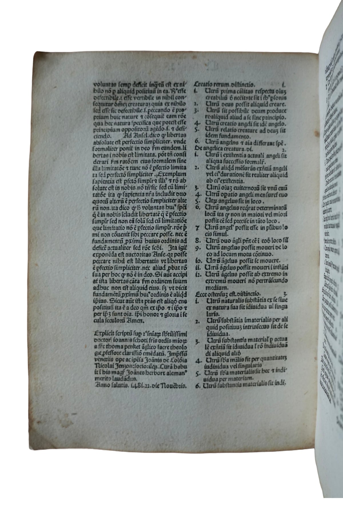 Duns Scotus on Creation, Free Will and the Human Soul, Venice, 1481
