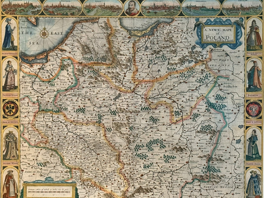 John Speed’s Map of Poland, 1626: First Issue with Views of Kraków, Gdańsk & Poznań